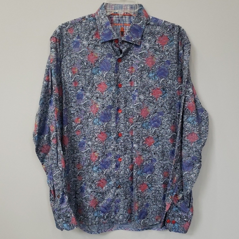 Visconti Black Shirt Men's L Colorful Print Shirt Funky Hippie Boho Disco
